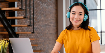 Girl learning from online class