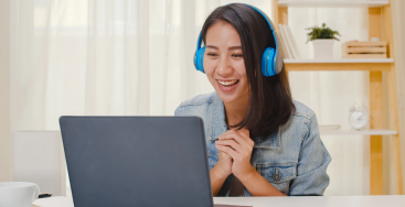Girl learning from online class